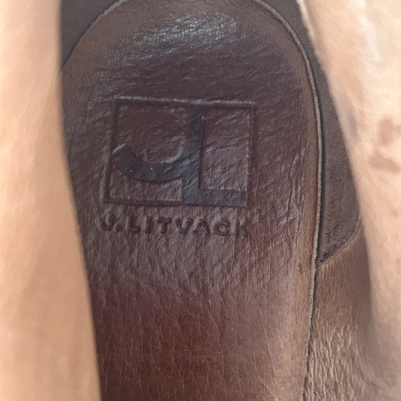 JL J. Litvack Moto Boots Bootie Brown Suede Four Buckle Chunky Stacked Heel - Picture 6 of 16